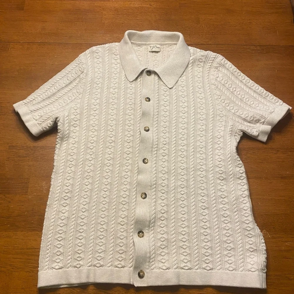 J. Crew Cream Guernsey Cable Knit Polo Sweater